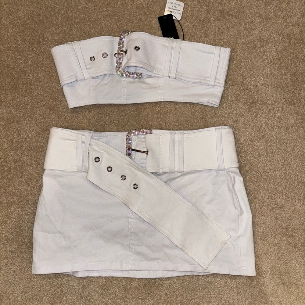 White fashion nova skirt set